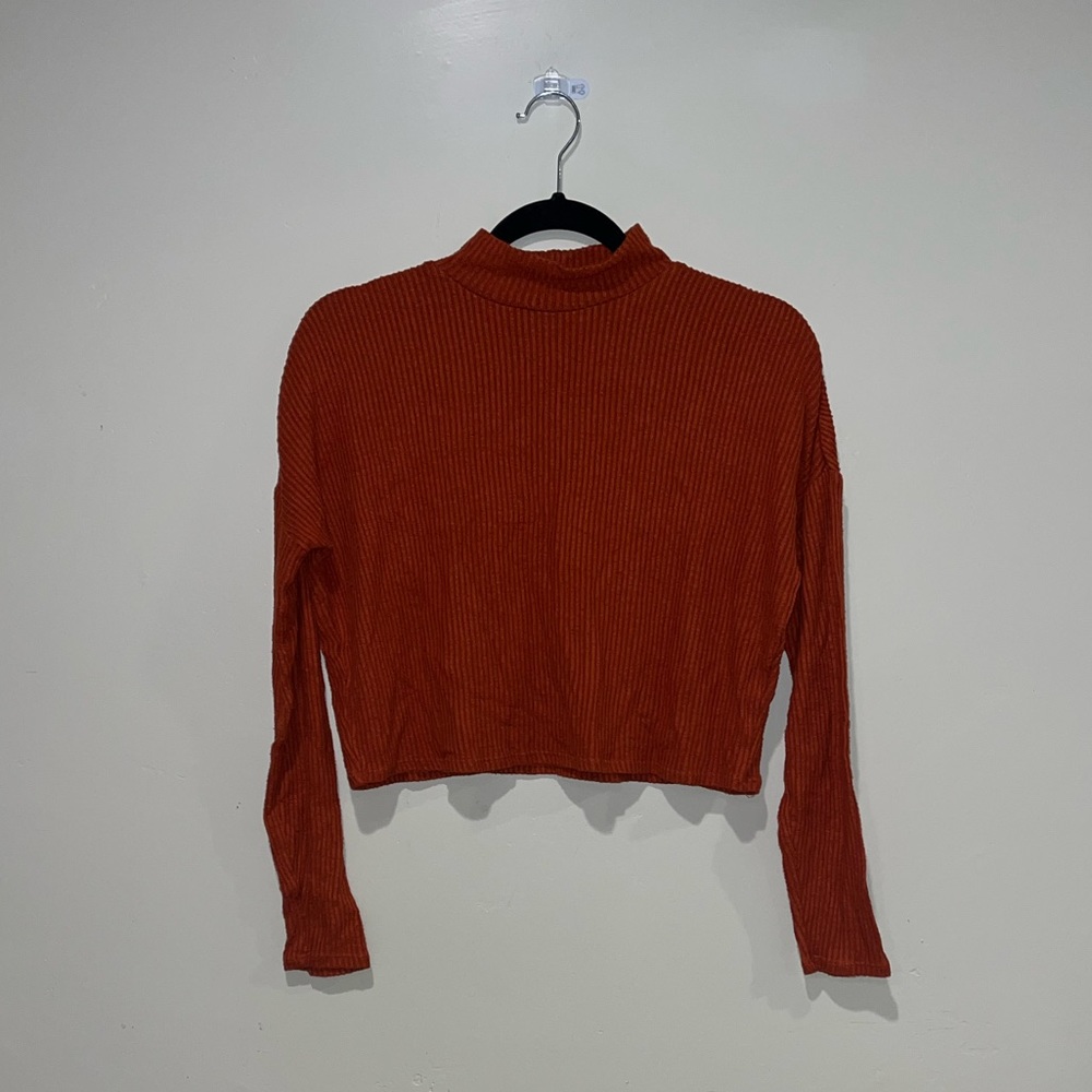 Garage Women's Size XS Burnt Orange Fall Crop Top Turtleneck Long-sleeved Shirt